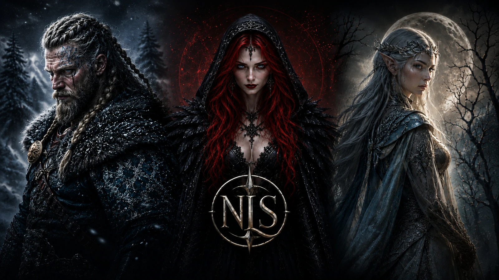 Bjorn Frost, Morrigan Bloodthorn and Aelwen Silverwind — North Legends Studio