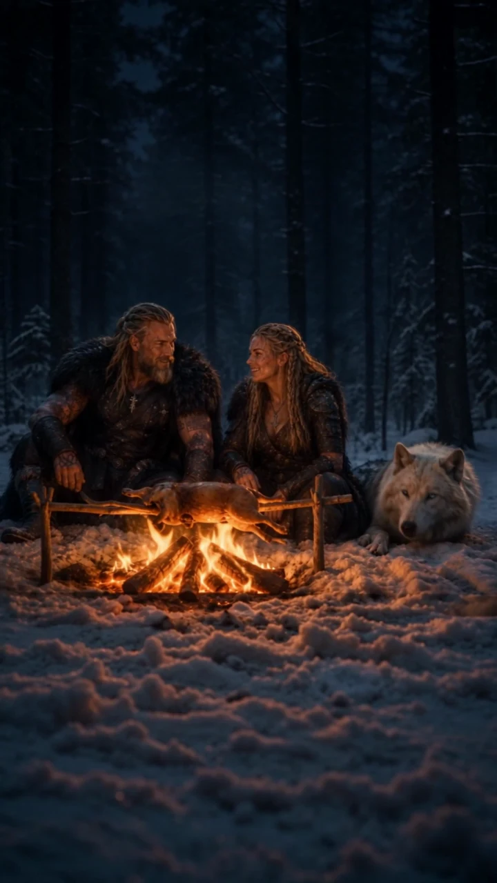 Bjorn, Freyja et Aevor autour du feu
