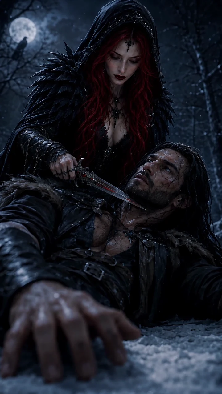 Morrigan interroge Draeven sous la menace de sa dague